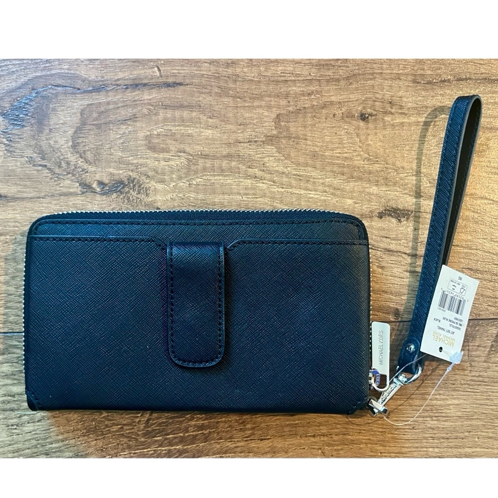 NWT Michael Kors Jet Set Travel ZA Phone Holder Wristlet Black - Picture 3 of 5